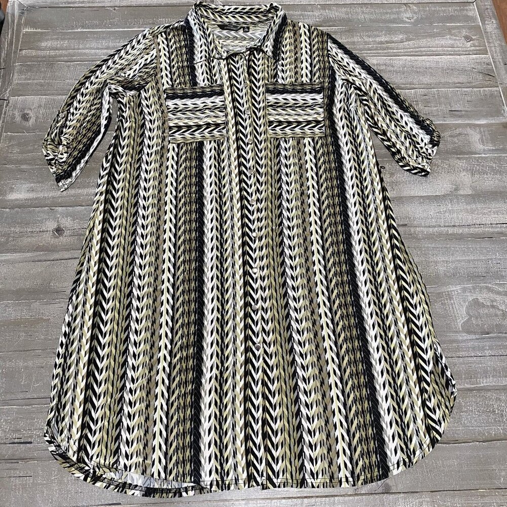 Mlle Gabrielle Dress Womens Size XL Pockets Roll Tab Sleeves Lightweight Ladies‎